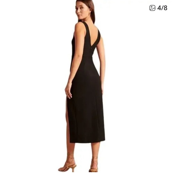 Abercrombie & Fitch Plunge V-Neck Midi Dress Sleeveless Side Slit Crepe Black, S - Picture 4 of 12